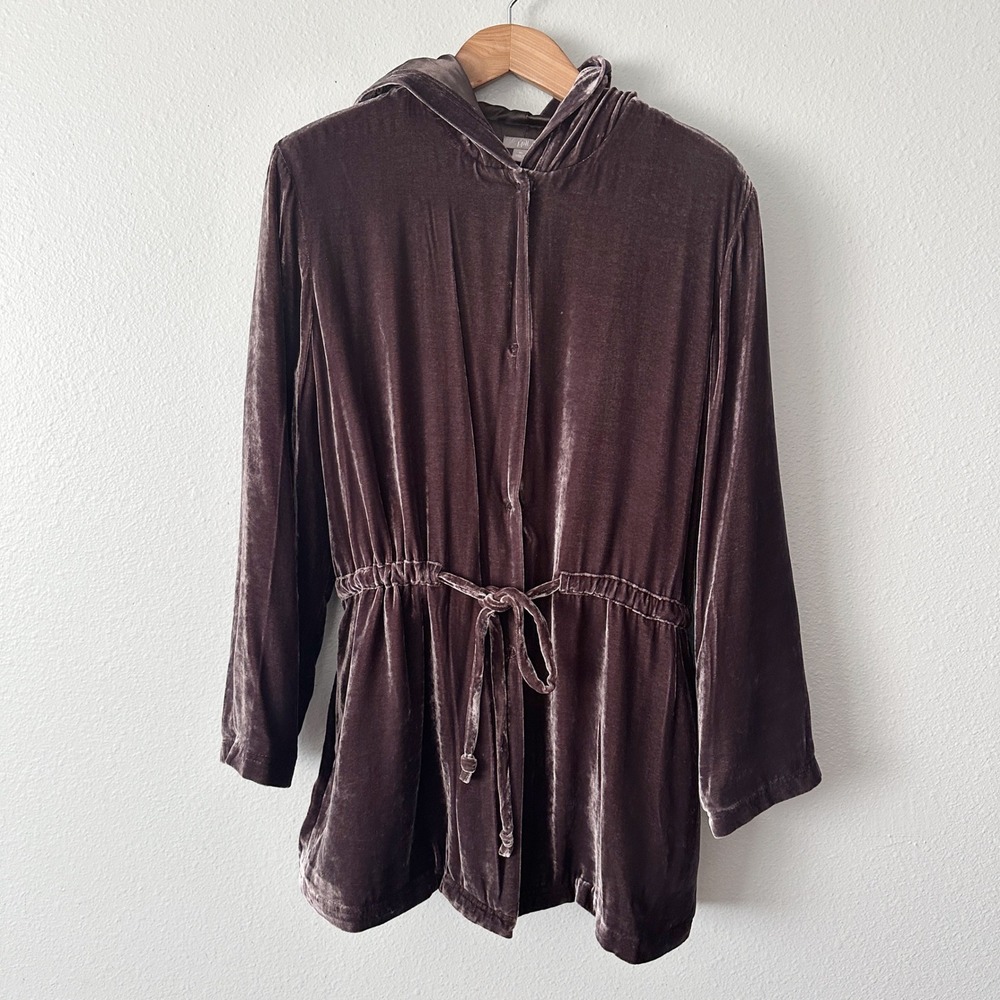 J. Jill Silk‎ Blend Velour Mid-length Drawstring Waist Hooded Jacket Size XL